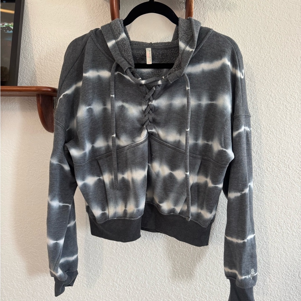 FP Movement by Free People Gray and White Tie-Dye Pullover